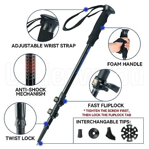 Collapsible Trekking Poles for Hiking 4 Pack - Adjustable Aluminum Hiking Poles, Lightweight Nordic Walking Sticks for Wom...