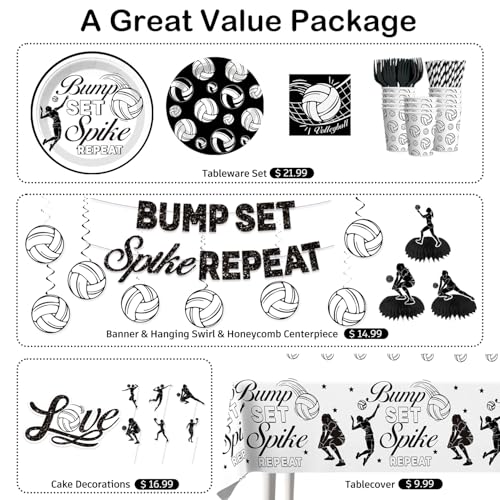 wellspar 205pcs Volleyball Party Decorations-Serves 25, All-in-one Volleyball Birthday Decorations Girl With 300gsm Plate,...