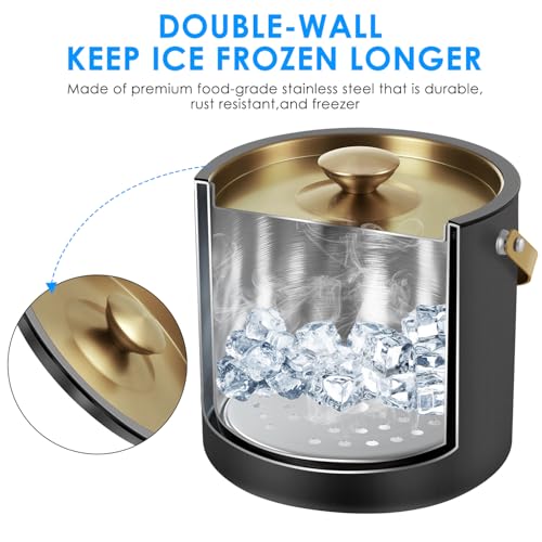 3.2L Insulated Ice Buckets for Parties, Elegant Double Wall Stainless Steel Champagne Buckets with Lid & Scoop,Ideal for C...