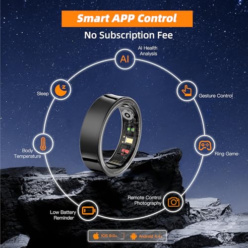 AMOVAN Smart Ring for Women Men, Fitness Tracker Ring with Body Temperature, Heart Rate, Blood Oxygen, Sleep Monitor, Calo...