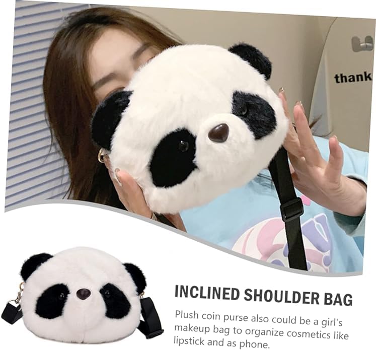 Kawaii Panda Head Plush Bag Crossbody Wallet Shoulder Bag Coin Pouch Accessories Money Bag for Students Teens Girls Boys (Panada)