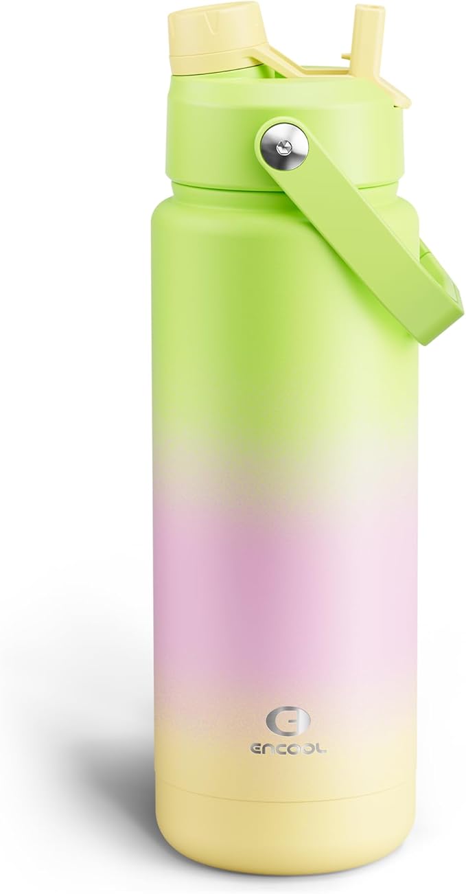 ENCOOL Insulated Water Bottle with Straw Stainless Steel Water Bottle, Leak-Proof, BPA-Free, Double Wall Vacuum Keeps Cold for 24 Hours for Sports, Travel, School (32 oz, Morning Dew)