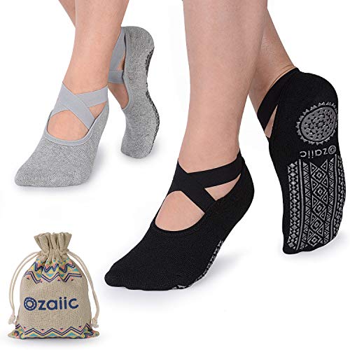 Ozaiic Pilates Socks for Women Non Slip Grip, Yoga Socks with Grippers for Barre, Hospital, Ballet, Dance, Barefoot Workout