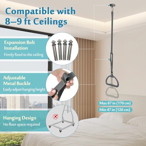 AOSSA Bed Trapeze for Elderly Pull Up, Stand Assist Lift Bar, Hospital Bedside Trapeze for Bed Mobility & Transfer, Ceilin...