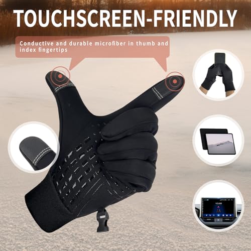 HOPSOOKEN Winter Gloves for Men Women Touch Screen Waterproof Fleece Warm Windproof Thermal Gloves for Running Cycling Dri...