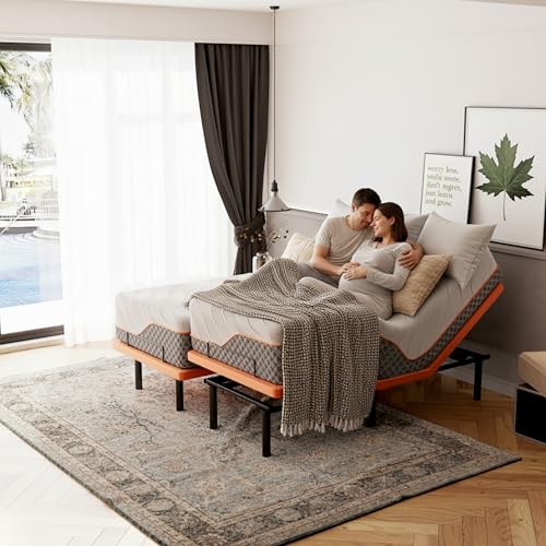 Split King Adjustable Bed Frame with Mattress - 14” Luxury Hybrid Mattress, Smart APP Contorl, Massage, Zero Gravity, Ant...