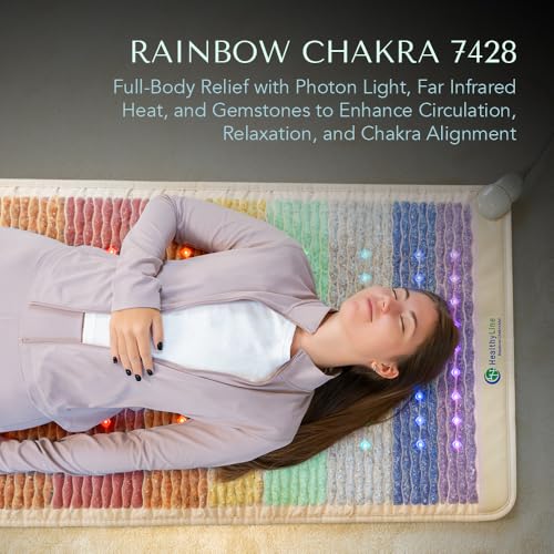 HealthyLine Rainbow Infrared Heating Pad - Full Body Heating Pad - Heat Therapy with Natural Chakra Stones and Healing Cry...