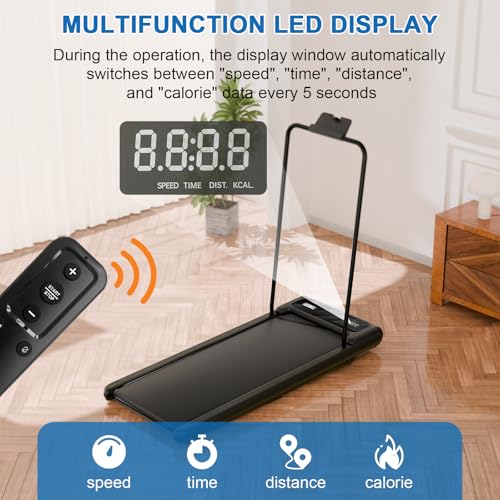 Treadmill with Handles, 2.5HP Walking Pad Treadmills with Handle Bar, Under Desk Treadmill with Remote Control LED Displa...
