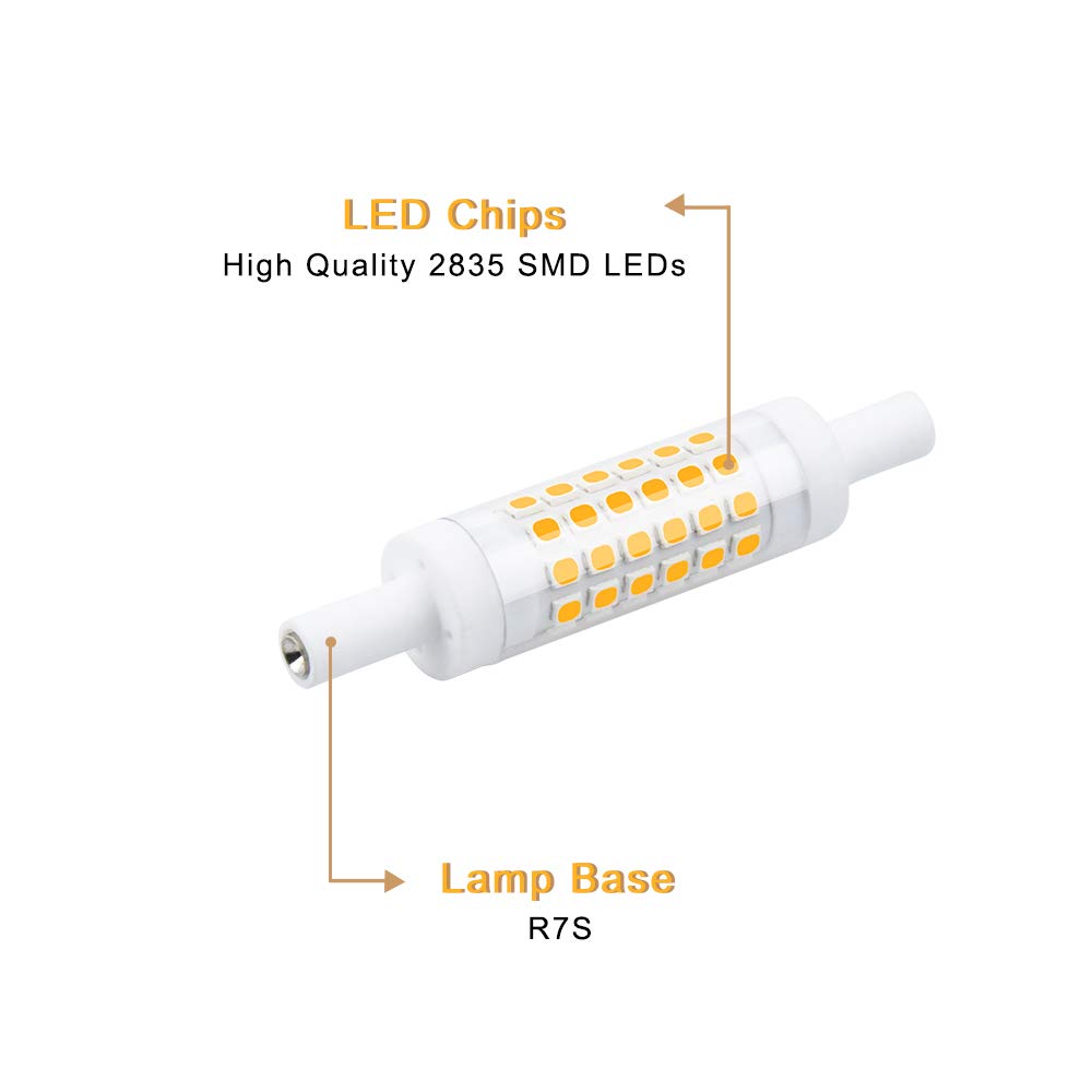 Bonlux Dimmable 78Mm R7S Led Light Bulb - Double Ended J78 T3 R7S Led Floodlight - 5W (45W Halogen Bulb Equivalent) Warm White 3000K For Floor Lamp  Workshop Lighting (2-Pack)