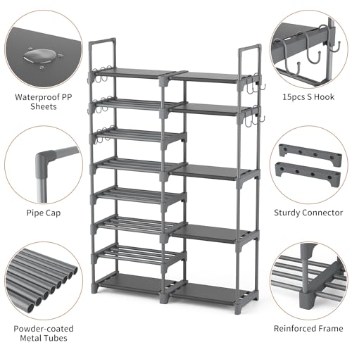 ROJASOP Shoe Rack, Shoe Storage Organizer for Closet Entryway Garage Bedroom, 8 Tier Tall Metal Shoe Shelf for 26-32 Pairs...