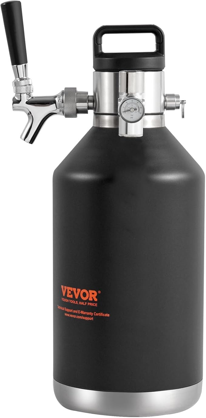 Beer Growler Tap System, 128Oz 4L Mini Keg, 304 Stainless Steel Pressurized Beer Growler, Keg Growler with Pressure Display, CO2 Regulator Faucet, Leak-Proof Ring For Draft, Homebrew, Craft Beer