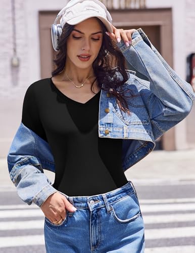 Ekouaer Womens 3 Pack Long Sleeve Shirts V Neck Ribbed Slim Fit Basic Tops Thermal Undershirts Casual Tee XS-XXL