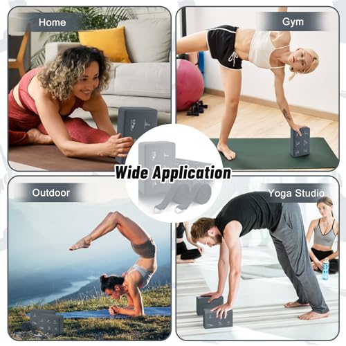 RETON Yoga Blocks Set with Straps, High Density Yoga Bricks, Lightweight EVA Foam Pilates Block, 2 Yoga Blocks with 2 Stra...