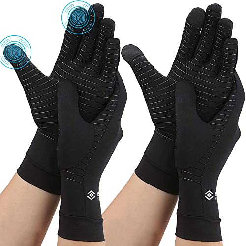 2 Pairs Compression Full Finger Arthritis Gloves, Copper Glove with Touch Screen Fingers for Everyday Support, Hand Joint ...