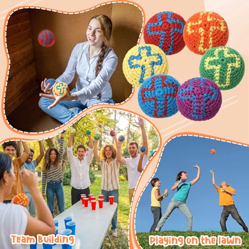 Teyva Daily 24 Pcs Christian Knitted Sack Balls Religious Cross Christian Hacky Balls Juggling Ball for Easter Sunday Scho...