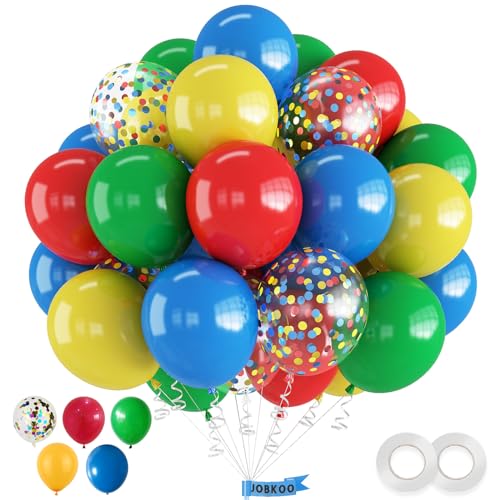 Rainbow Balloons, 60 Pcs Multi Colorful Balloons Set with Primary Color Confetti Balloons, Bright Multicolor Circus Balloo...