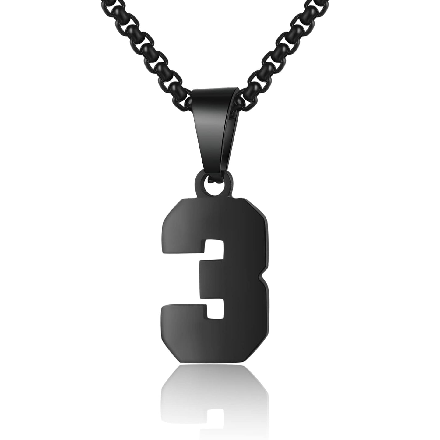 Number Necklaces Personalized Necklaces Black Initial Number Pendant Stainless Steel Chain Movement Necklaces for Men Women (3)