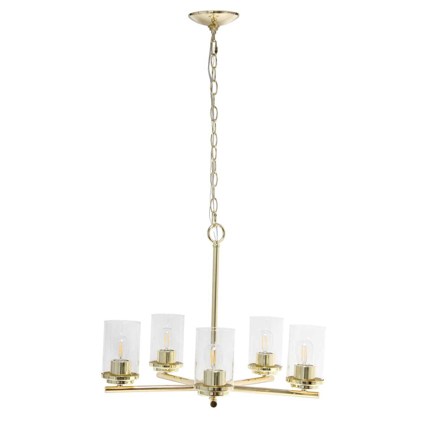 Elegant Designs 5-Light Pendant Chandelier, Metal & Glass, 20.5in, Gold, Model PT1019-GLD