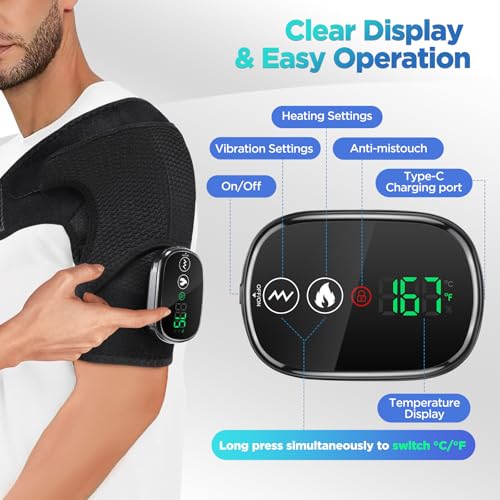 Cordless Portable Shoulder Heating Pad & Massager, Heating Vibration Shoulder Wrap, Shoulder Brace for Pain Relief, Rotato...