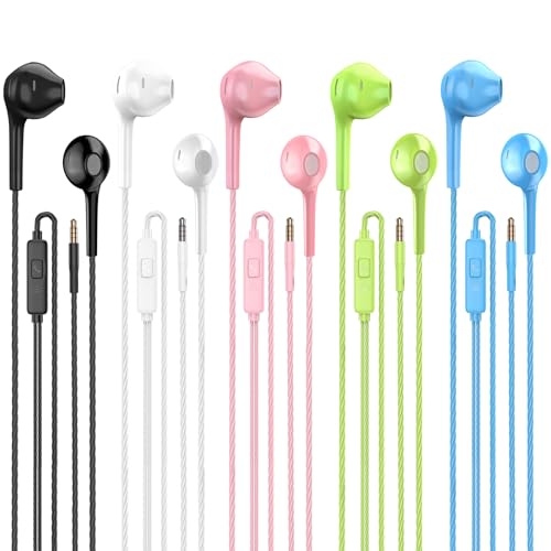 Jogteg Earbuds Headphones with Microphone Pack of 5, Noise Isolating Wired Earbuds, Earphones with Powerful Heavy Bass Ste...