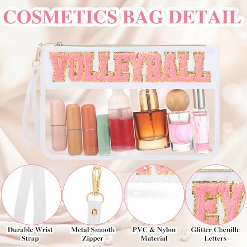Sunnymove 2 Pcs Pink Volleyball Cosmetic Bag Gifts Sport Cheer Makeup Bags Clear PVC Waterproof Toiletry Zipper Travel Pou...