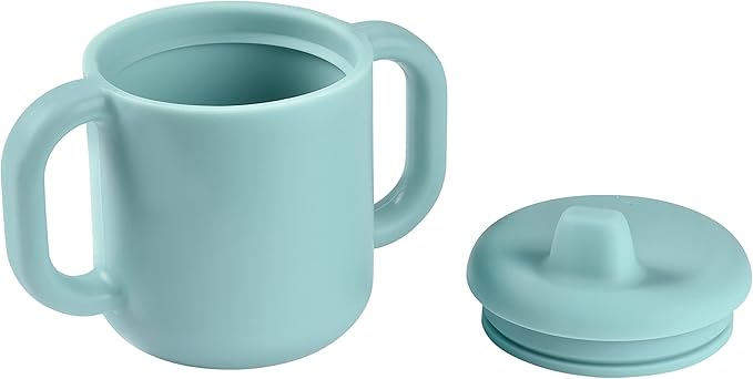 BEABA Silicone Training Cup, Soft Unbreakable Toddler Baby Sippy Cup, Leakproof Lid Ergonomic Wide Handles, 5.5 oz (Rain)
