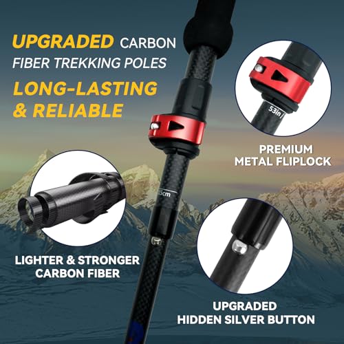 Carbon Fiber Trekking Poles - Lightweight Collapsible Hiking Poles, 2 PCS Nordic Hiking Sticks for Travel, Backpacking Wal...