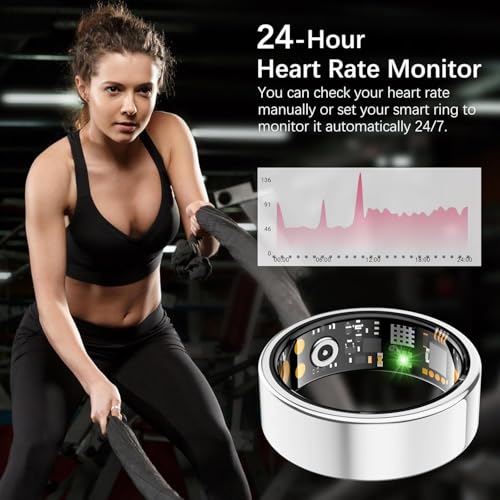Ring Health Tracker for Women Men, Fit Ring with Heart Rate, Blood Oxygen, Sleep Monitor, Calories, Step Counter, IP68 Wat...