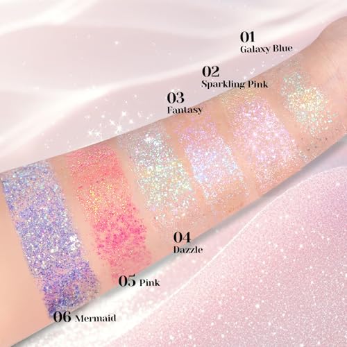 DAGEDA Roll-on Body Glitter,Holographic Face Hair Glitter Gel for Festival Outfit Mermaid Accessories,Chameleon Color Body...