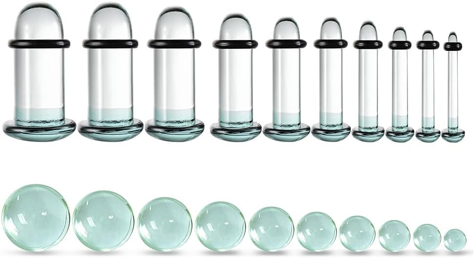 Casvort Unique 0.5mm Increments 14G-00g Comfy Pain-free Single Flare Glass Dead Stretching Plugs, Hypoallergenic Body Pier...