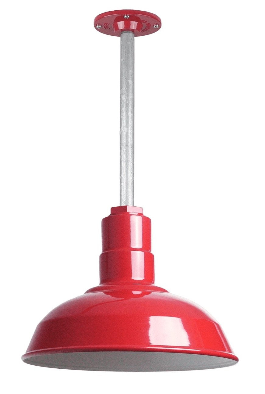 Steel Lighting Co. Ceiling Mounted Pendant Barn Light, 12in Dome, Heavy Duty Alloy Steel, Red Exterior/White Interior