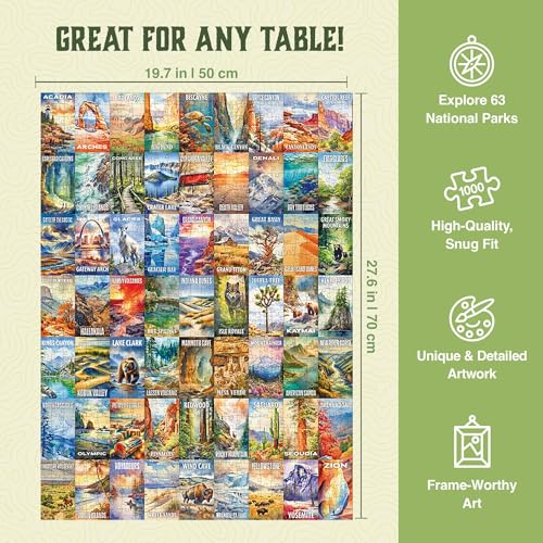 Trekking The National Parks Puzzles for Adults 1000 Pieces - Jigsaw Puzzle with No False Fits - Includes Custom Artwork fo...
