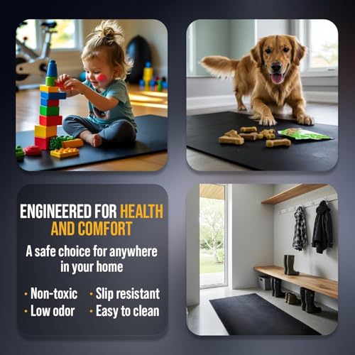 Rubber King Multi-Purpose Exercise Mat - 100% Recycled Thick Rubber Mat for Home Gym Flooring, Non-Slip, Low-Odor Durable ...
