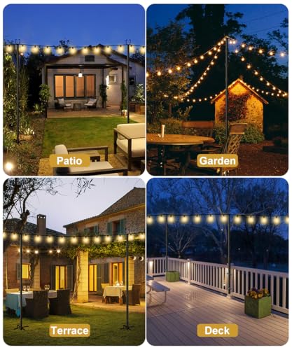 Sprimden 2 Pack 10FT String Light Poles for Outdoor Decor, Sturdy Light Pole with Hard Ground Base, Adjustable Metal Light...