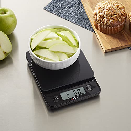 Taylor Glass Top Food Scale with Touch Controls, 11 lb Capacity, Sleek Black Design for Precision Food Measurement in Gram...