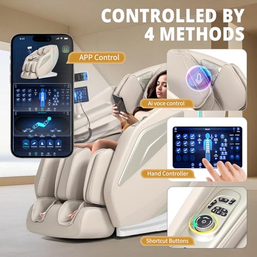 HealthRelife 4D Massage Chair Full Body Zero Gravity Recliner - 55“ SL-Track,15 Auto Modes,11 Massage Technique,40 Airbags...