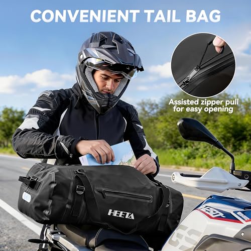 HEETA Waterproof Motorcycle Dry Duffel Bag, Luggage Travel Tail Bag Saddle Bags with Zippered Closure & Pocket, Shoulder S...