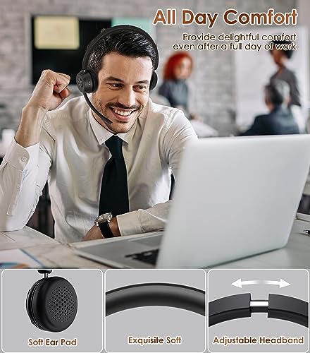 (Upgraded Version) Wireless Headset, Bluetooth Headset with Noise Cancelling Microphone, Best Headphones with Mic Mute & U...