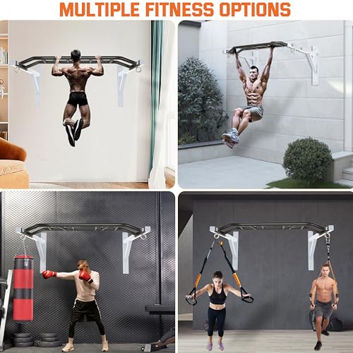 Upgrade Pull Up Bar Wall Mounted,Heavy Duty Multi Grip Chin Up Bar for Strength Training, 600 lbs Capacity, Durable Steel ...