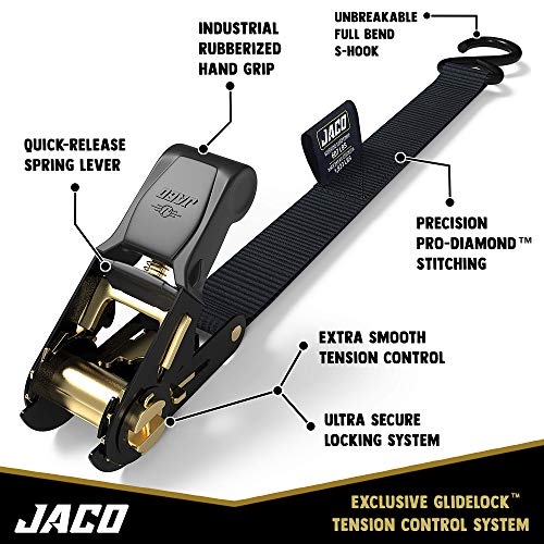 JACO Ratchet Tie Down Straps - 1 inch x 15 ft (Pack of 4) | 1,823 lbs (Black)