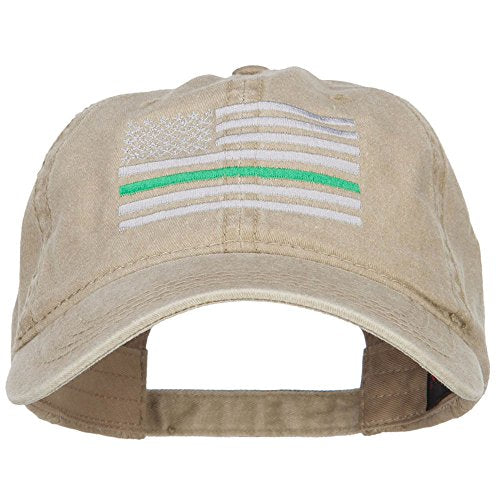 e4Hats.com Thin Green Line Silver USA Flag Embroidered Washed Cap