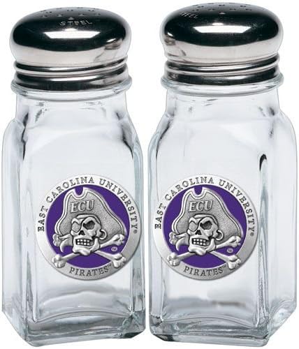 Heritage Pewter East Carolina Pirates Salt and Pepper Shaker Set of 2 Bottles | Expertly Crafted Pewter Glass