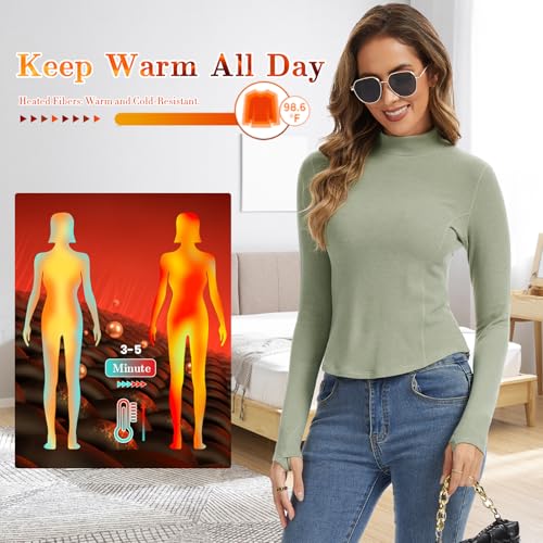 Thermal Shirts for Women Long Sleeve Fleece Tops Running Workout Compression Base Layer Cold Weather for Ski