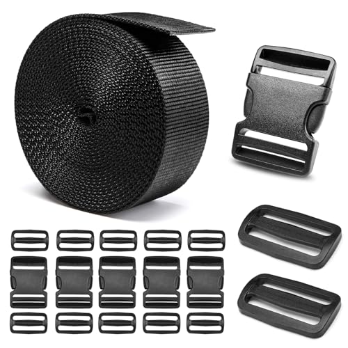BEYOURD 2" Heavy-Duty Buckle & Straps Set: 6-Pack Side Release Plastic Buckles, 6 Yards of Thick Nylon Webbing, 12 Tri-Gli...