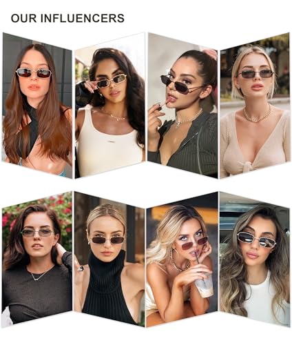 SOJOS Small Trendy Rectangle Sunglasses Womens Mens, Retro 80s 90s Y2k Chic Narrow Thin Skinny Sunnies SJ1187