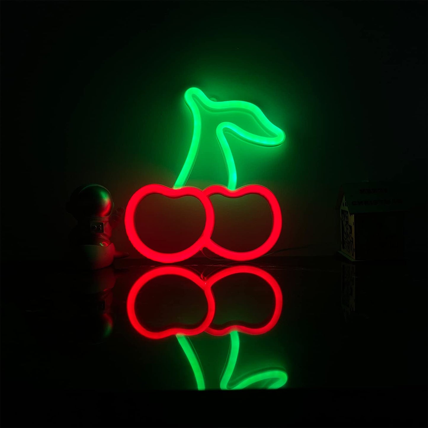 ENUOLI Cherry Neon Light Sign - LED Wall Decor for Bedroom, Kids Room, Christmas, Birthday - 19cm x 22.5cm - Cherry Hanging1