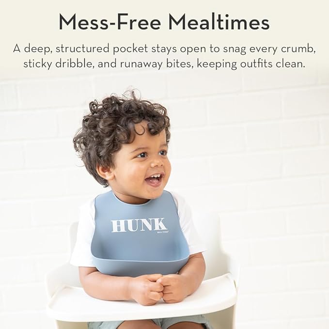 Baby Bib for Eating by Bella Tunno, Waterproof Silicone Bib with Large Food Catcher, Adjustable Fit for Babies 4-12 months & Toddlers 1-3 Years, Boys & Girls, Cheeks For Weeks
