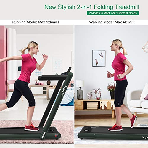 GYMAX Walking Pad, 2.25HP Dual Display Foldable Treadmill for Home with Remote/Smart App Control, Portable Compact Treadmi...