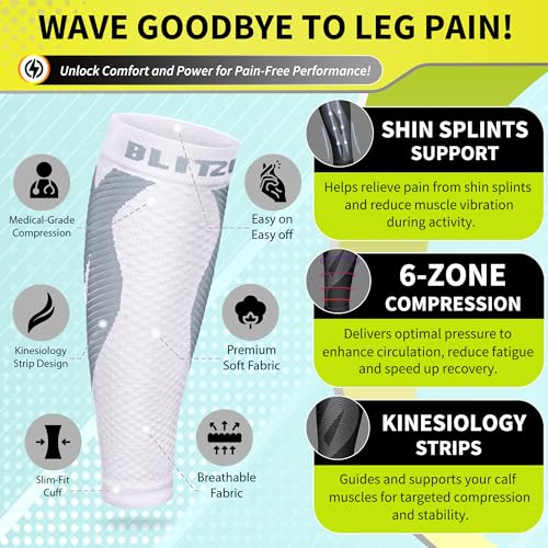 BLITZU Calf Compression Sleeve for Men & Women Footless Compression Socks Support Runners Leg Sleeve Shin Splints Pain Relief