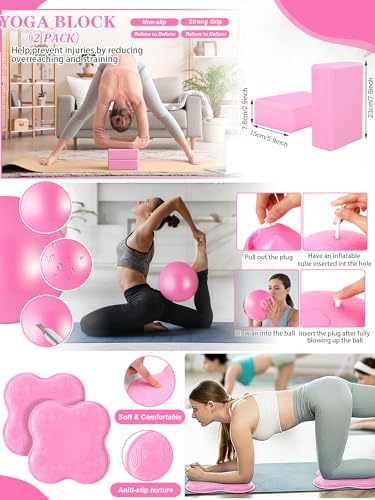 Gemscream 17 Pcs Yoga Essential Kit for Women, Pilates Equipment Starter Set for Beginners with Yoga Wheel Ball Blocks Str...